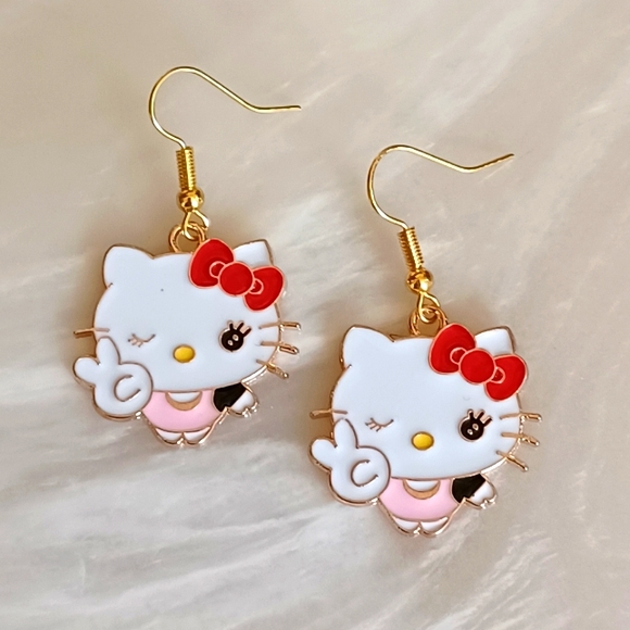 Sanrio Hello Kitty Peace Sign Handmade Earrings - Picture 1 of 4